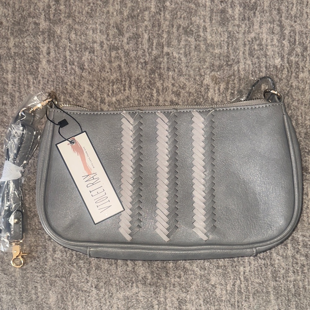 Violet Ray Gray Woven Detail Shoulder Bag